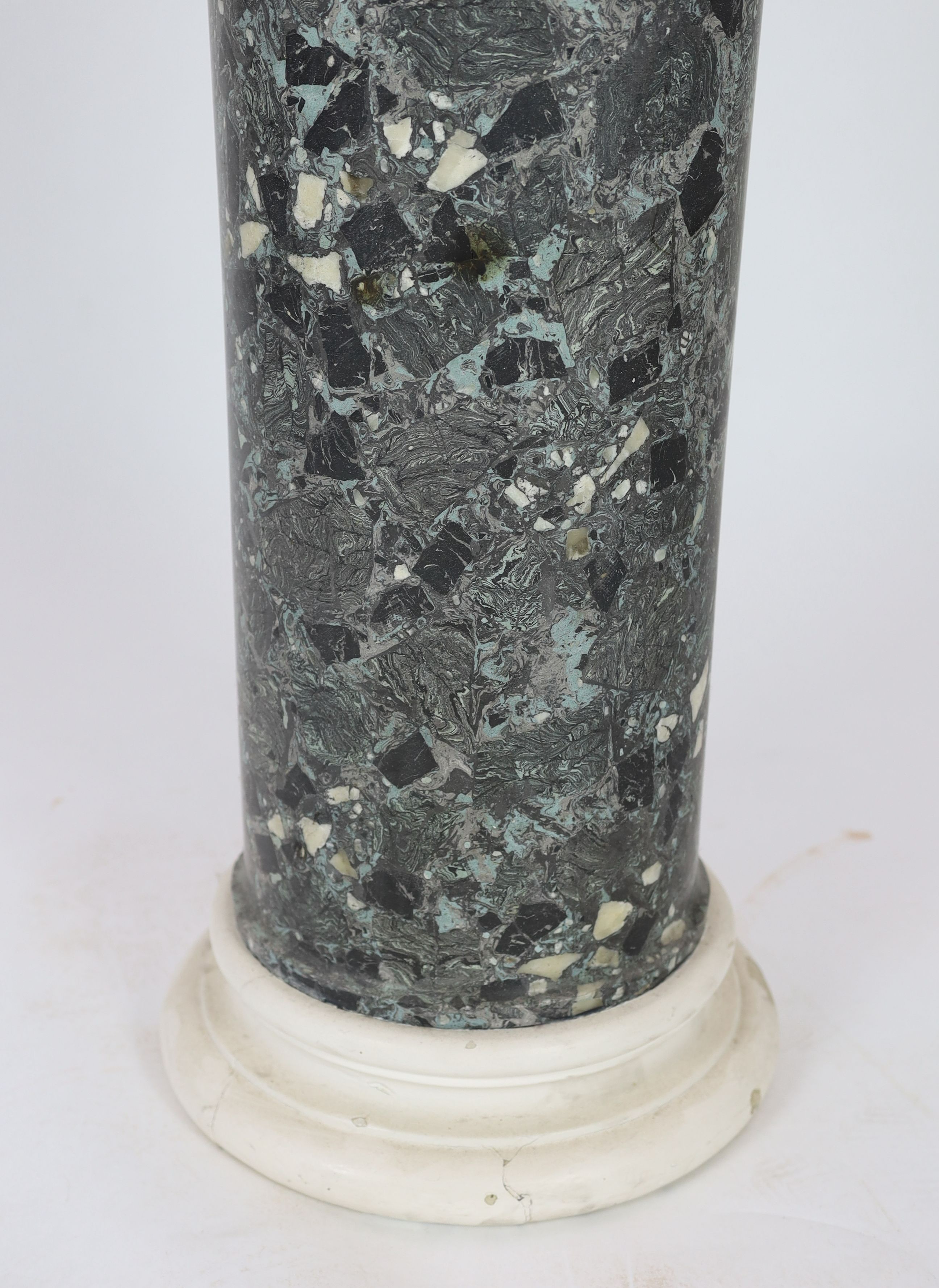 A 19th century turned scagliola marble column, on later composition foot height overall 112cm diameter 36cm